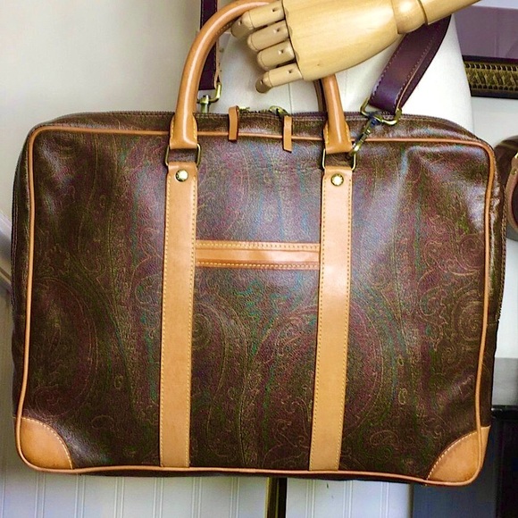 M ETRO MILANO Red Paisley Coated Canvas Vachetta Top Handle Briefcase Laptop Bag - Picture 1 of 17